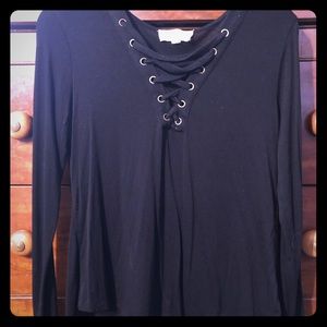 Pink Republic Black Long Sleeve Lace Up Shirt